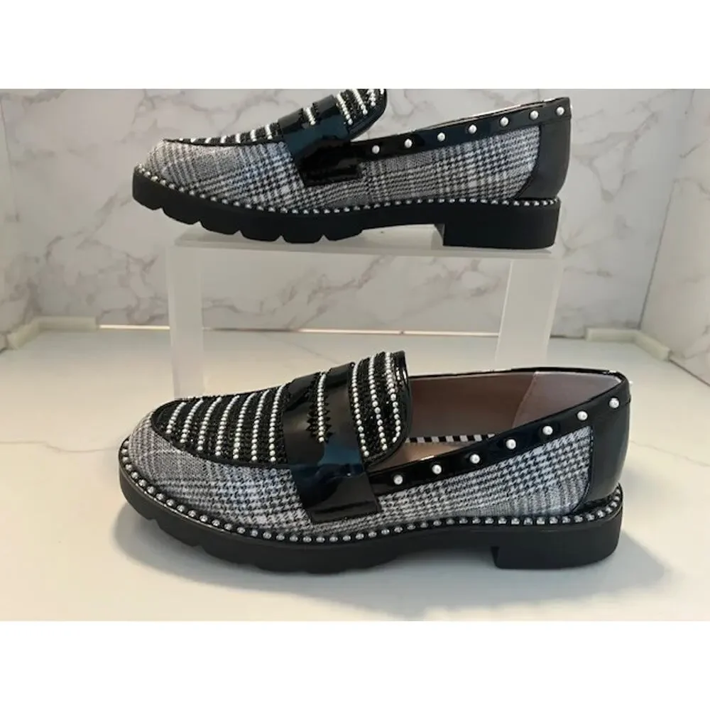 Betsey Johnson's Darian Black and White Gingham Plaid Loafers, Size 6.5, NWOT - Picture 6 of 13
